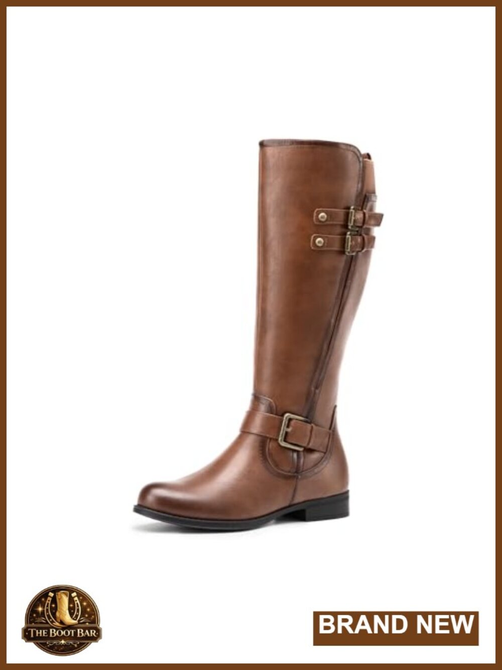 Women's Knee High Riding Boots Faux Leather Buckle Zip Round Toe